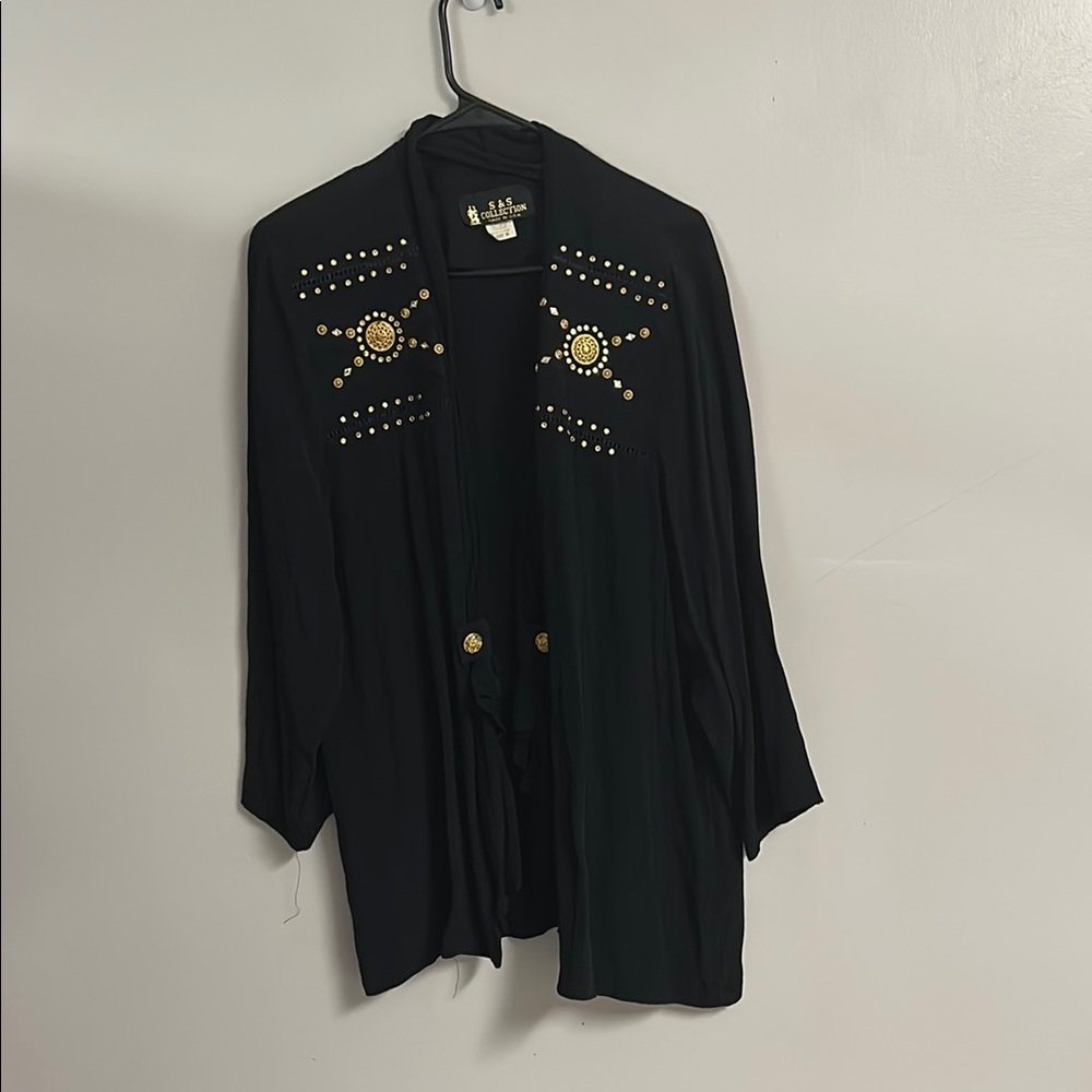 Elegant Black Cardigan with Gold Accents